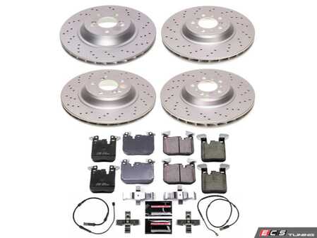 ES#4794431 - CRK7447 - Z23 Evolution Sport Brake Upgrade Kit - Front & Rear - Includes Z23 Carbon-Fiber Ceramic Brake Pads, Drilled & Slotted Zinc Plated Rotors, and stainless-steel hardware - Power Stop - BMW