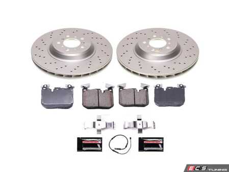 ES#4794430 - CRK7446 - Z23 Evolution Sport Brake Upgrade Kit - Front - Includes Z23 Carbon-Fiber Ceramic Brake Pads, Drilled & Slotted Zinc Plated Rotors, and stainless-steel hardware - Power Stop - BMW