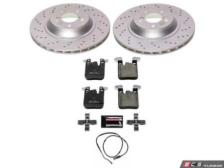 ES#4794280 - CRK7019 - Z23 Evolution Sport Brake Upgrade Kit - Rear - Includes Z23 Carbon-Fiber Ceramic Brake Pads, Drilled & Slotted Zinc Plated Rotors, and stainless-steel hardware - Power Stop - BMW