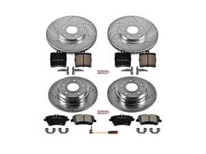 ES#3157700 - K6703 - Power Stop Z23 Evolution Sport Front & Rear Brake Kit (300mm/278mm) - A premium 4-wheel performance upgrade package featuring precision cross-drilled & slotted zinc-plated rotors, low-dust carbon-fiber ceramic pads, and a replacement front electronic wear sensor. - Power Stop - Mercedes Benz