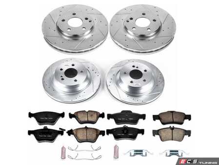 ES#3989909 - K4518 - Power Stop Z23 Evolution Sport Front & Rear Brake Kit - A complete 4-wheel performance upgrade package featuring precision cross-drilled & slotted zinc-plated rotors, low-dust carbon-fiber ceramic pads, and matching electronic wear sensors. - Power Stop - Mercedes Benz