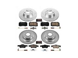 ES#3989911 - K4522 - Power Stop Z23 Evolution Sport Front & Rear Brake Kit (330mm/300mm) - A premium 4-wheel performance upgrade package featuring precision cross-drilled & slotted zinc-plated rotors, low-dust carbon-fiber ceramic pads, and a complete set of replacement electronic wear sensors. - Power Stop - Mercedes Benz