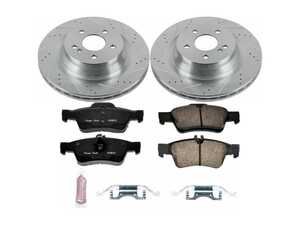 ES#3990218 - K6881 - Power Stop Z23 Evolution Sport Rear Brake Kit (320mm) - A premium rear-axle performance upgrade package featuring precision cross-drilled & slotted zinc-plated rotors, low-dust carbon-fiber ceramic pads, and a replacement electronic wear sensor. - Power Stop - Mercedes Benz
