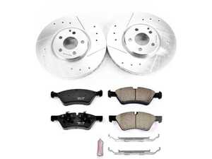 ES#3990406 - K7767 - Power Stop Z23 Evolution Sport Front Brake Kit (330mm) - A high-performance front axle upgrade featuring precision cross-drilled & slotted vented rotors, low-dust carbon-fiber ceramic pads, and a replacement electronic wear sensor. - Power Stop - Mercedes Benz