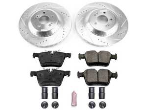 ES#3990445 - K8047 - Power Stop Z23 Evolution Sport Rear Brake Kit (300mm Vented) - A high-performance rear axle upgrade featuring precision cross-drilled & slotted vented rotors, low-dust carbon-fiber ceramic pads, and a replacement electronic wear sensor. - Power Stop - Mercedes Benz
