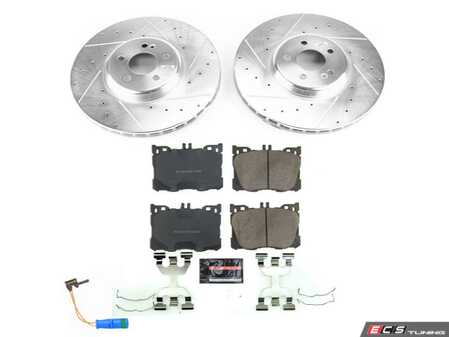 ES#4423902 - K7986 - Power Stop Z23 Evolution Sport Front Brake Kit (360mm) - A high-performance front axle upgrade package featuring oversized precision cross-drilled & slotted performance rotors, low-dust carbon-fiber ceramic pads, and a replacement electronic wear sensor. - Power Stop - Mercedes Benz