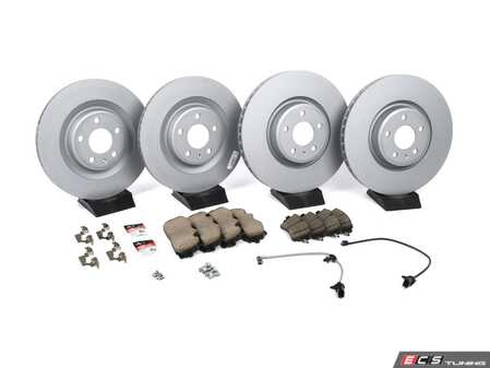 ES#4819325 - 80A615301G3KT - Front And Rear Brake Service Kit (350x34/330x22) - Complete brake service kit featuring Zimmerman rotors, ECS DD23 Daily Driver ceramic pads, with hardware and pad wear sensors - Assembled By ECS - Audi