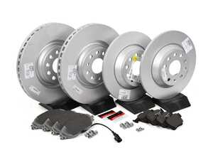 ES#4839740 - MQBTBS3KT - Front And Rear Brake Kit (340x30/300x12) - Featuring Genuine Brake Rotors and Ceramic OE Equivalent Pads - Assembled By ECS - Volkswagen