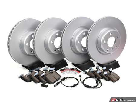 ES#4815847 - 34216792227KT4 - Front & Rear Brake Service Kit - Includes front & rear ECS V5 coated rotors, ECS DD23 Daily Driver ceramic pads, wear sensors, and associated hardware. - Assembled By ECS - BMW