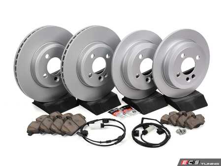 ES#4351893 - 34116774985KT7 - Front & Rear Brake Service Kit  - Featuring ECS V5 coated rotors and ECS DD23 Daily Driver ceramic pads - Assembled By ECS - MINI