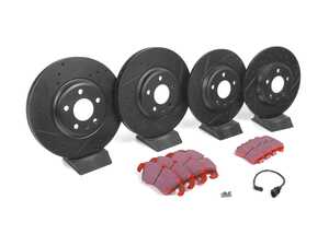 ES#4352960 - 025997ECS0681KT - Performance Front & Rear Brake Service Kit - Featuring ECS V5 Cross Drilled & Slotted rotors and EBC Red Pads - Assembled By ECS - Audi