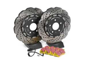 ES#4057327 - 023940EKT - Rear Performance Brake Service Kit - Tru-Float Scalloped - Comprehensive kit includes Tru-Float rotors, pads, sensor, and set screws - Upgrade your brake system with ECS 2-piece Tru-Float scalloped rotors and EBC Yellow Brake Pads! - Assembled By ECS - Audi