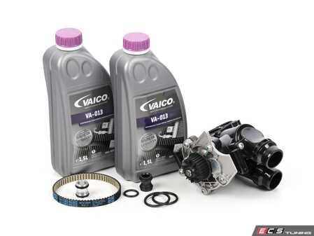 ES#4765652 - 06J121026NKT2 - Water Pump Kit with Coolant  - Includes a new water pump, belt, thermostat/housing, aluminum union piece & hardware, and G13 coolant - Assembled By ECS - Audi Volkswagen