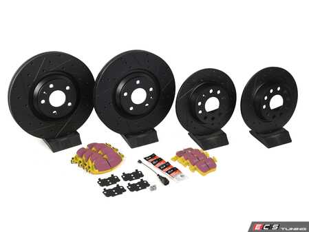 ES#2975819 - 1K0615301AAAKT4 - Performance Front & Rear Brake Service Kit - Featuring ECS V5 Drilled & Slotted rotors and EBC YellowStuff Performance pads - Assembled By ECS - Audi