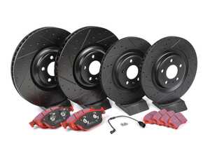 ES#4818713 - 4H0615301AN-XSKT - Performance Front And Rear Brake Service Kit  - Featuring ECS V5 Dimpled and Slotted rotors and EBC Redstuff Brake pads - Assembled By ECS - Audi