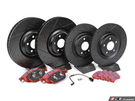ES#4818713 - 4H0615301AN-XSKT - Performance Front And Rear Brake Service Kit  - Featuring ECS V5 Dimpled and Slotted rotors and EBC Redstuff Brake pads - Assembled By ECS - Audi