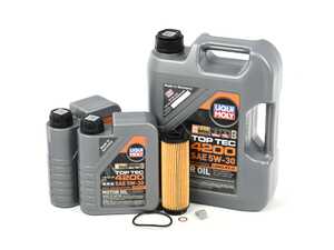 ES#4815899 - g30540doseKT - Liqui Moly Top Tec 4200 Oil Service Kit - 5w-30 - Includes Liqui Moly Top Tec 4200 synthetic engine oil, Hengst oil filter with o-ring, and a drain plug - Assembled By ECS - BMW