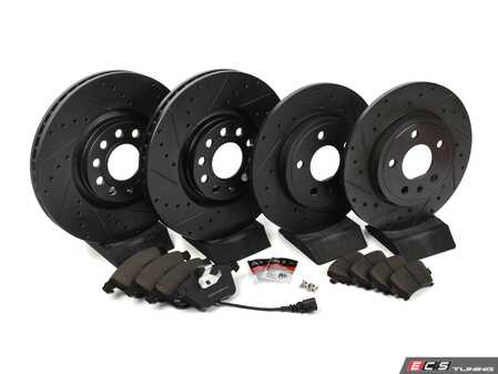 ES#3537628 - 025997ECS0562KT - Performance Front & Rear Brake Service Kit - Featuring ECS V5 Drilled & Slotted rotors and ECS EP24 Enthusiast Performance pads - Assembled By ECS - Audi