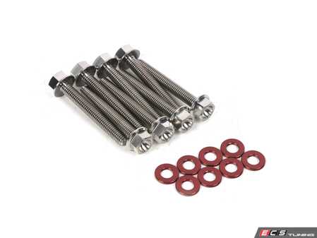 ES#4476327 - TI-M6X1X40-8RD - Titanium 4.0T Ignition Coil Hardware Kit - Set Of Eight With Red Titanium Washers  - Replace your pesky OEM ignition coil tiedown studs with these titanium bolts! - ECS - Audi