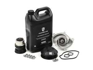 ES#4674496 - 94810603404KT - Porsche Engine Water Pump And Thermostat Kit  - Featuring Geba Water Pump, Genuine Coolant, Genuine Thermostat, Genuine seals & hardware - Assembled By ECS - Porsche