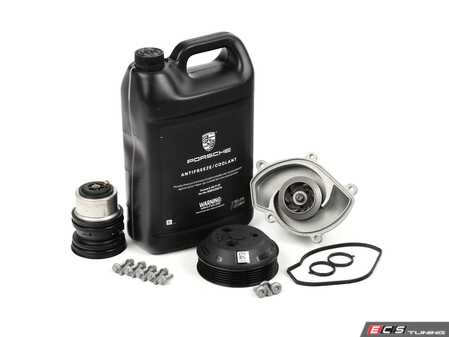 ES#4674496 - 94810603404KT - Porsche Engine Water Pump And Thermostat Kit  - Featuring Geba Water Pump, Genuine Coolant, Genuine Thermostat, Genuine seals & hardware - Assembled By ECS - Porsche