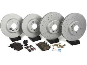ES#3989327 - CRK8050 - Power Stop Z23 Evolution Sport Coated Front & Rear Brake Kit (342mm/300mm) - A premium 4-wheel upgrade package featuring high-carbon smooth Geomet coated performance rotors, low-dust carbon-fiber ceramic pads, and replacement electronic wear sensors. - Power Stop - Mercedes Benz