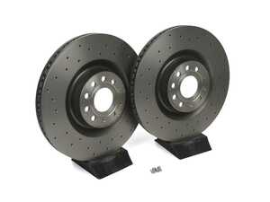 ES#4491554 - 1k0615301ab1KT - Front Cross Drilled UV Brake Rotors - Pair (345x30) - Upgrade to a cross-drilled rotor for improved braking - Brembo - Audi Volkswagen