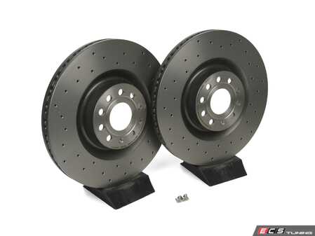 ES#4491554 - 1k0615301ab1KT - Front Cross Drilled UV Brake Rotors - Pair (345x30) - Upgrade to a cross-drilled rotor for improved braking - Brembo - Audi Volkswagen