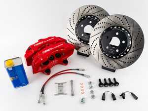 ES#1896 - B5S4S4BBKRXS - ECS "Stage 4" Front Big Brake Kit - B5/B6/B7/C5 - Enhance braking performance with this plug-and-play upgrade! Featuring massive 6-piston calipers, lightweight 2-piece brake rotors, and all components needed for installation. - ECS - Audi