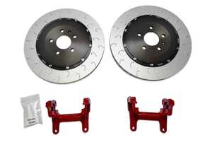 ES#5374284 - 034-301-2015-RED - 2-Piece Floating Rear Brake Rotor Upgrade - Red Carriers (370x22) - Reduces rotational weight by 1.6lbs on each corner and increases rotor diameter from 330mm to 370mm! - 034Motorsport - Audi