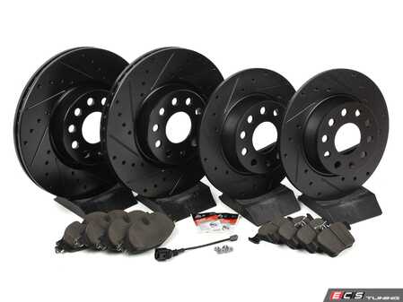 ES#2975818 - 1k0615301aaakt3 - Performance Front & Rear Brake Service Kit - Featuring ECS V5 Drilled & Slotted rotors and ECS EP24 Enthusiast Performance pads - Assembled By ECS - Audi