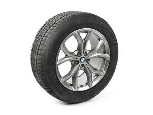 ES#4706260 - 36115A81985 - 19" STYLE 735-TPM WHEEL WITH TIRE, WINTER 265/50R19 110H - 19" Style 735 V- Spoke in Ferric Grey with Winter Wheel/Tire - 9Jx19 ET:38 rim with Continental WinterContact TS 860 S SSR tire in 265/50R19 110H mounted/balanced, and with RDCi/TPMS and center cap installed.  Not for M Performance 19" brakes. - Genuine BMW - BMW