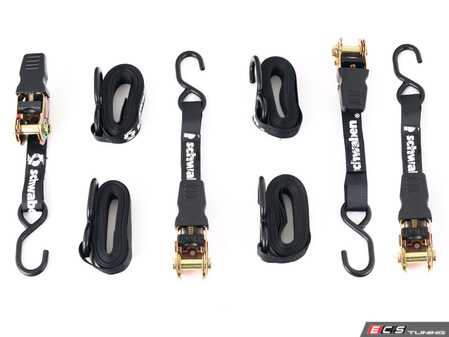 ES#4848343 - 4531SCH01A - Schwaben Ratchet Strap Tie Down Set - 4 Piece - Durable 1"x15' straps with a 400 lb. working load and 1200 lb. breaking strength, providing secure, reliable tension for hauling and transport. - Schwaben - Audi BMW Volkswagen Mercedes Benz MINI Porsche