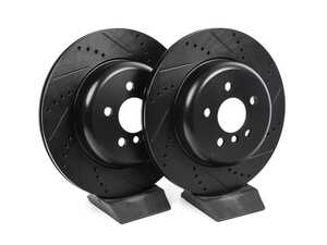 ES#4810588 - 34216882245-XS - Rear V5 Drilled & Slotted Brake Rotors - Set (330x20) - Precision manufactured for consistent stopping power during high performance driving. Featuring a matte black zinc coating for corrosion protection. - ECS - BMW