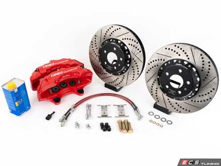 ES#7366 - MK5A3S5BBK-rXS - ECS "Stage 5" Front Big Brake Kit - MKV/MKVI - Enhance braking performance with this plug-and-play upgrade! Featuring massive 6-piston calipers, lightweight 2-piece brake rotors, and all components needed for installation. - ECS - Audi Volkswagen