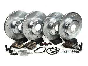 ES#3990065 - K6057-26 - Z26 Street Warrior Brake Upgrade Kit - Front & Rear - Performance oriented brake kit that comes complete with Z26 Carbon-Fiber Ceramic Brake Pads, Drilled Slotted & Zinc Plated Rotors, and stainless-steel hardware - Power Stop - BMW