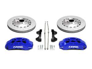 ES#5396304 - HVA-214-BLU-A - HPA Stage 3 Performance Front Big Brake Kit - Drilled Rotors (370mm) - HPA Blue Calipers - Offers unmatched stopping power for both track and street applications thanks to 370x34mm floating rotors and 6-piston calipers! - HPA Motorsports - Volkswagen