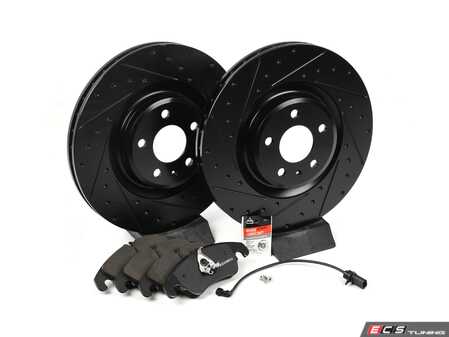 ES#3537751 - 025997ECS0620KT - Performance Front Brake Service Kit - Featuring ECS V5 Drilled & Slotted rotors and ECS EP24 Enthusiast Performance Pads - Assembled By ECS - Audi