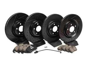 ES#4030883 - 025997ECS0622KT1 - Performance Front & Rear Brake Service Kit - Featuring ECS V5 Drilled/Dimpled & Slotted rotors and ECS DD23 Daily Driver ceramic pads - Assembled By ECS - Audi