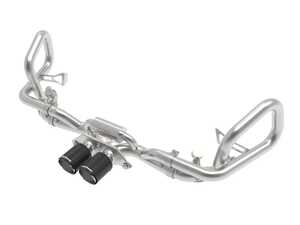 ES#4680390 - 49-36450-C - MACH Force-Xp 2-1/2 IN to 2 IN 304 Stainless Steel Cat-Back Exhaust System - Carbon Tips - Add up to +26 HP and +38 lb-ft of torque with this valve-controlled 304 stainless cat-back exhaust, delivering aggressive sound, improved throttle response, and easy bolt-on performance. - AFE - Porsche