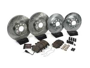 ES#3990018 - K5801-26 - Power Stop Z26 Street Warrior Front & Rear Brake Kit (312x25/272x10) - A high-performance complete 4-wheel upgrade featuring precision cross-drilled & slotted rotors, extreme-duty Z26 carbon-fiber ceramic pads, and stainless steel thermal shims. - Power Stop - Volkswagen
