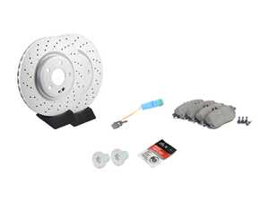 ES#3678596 - 2464212612KT3 - CLA250 Front Brake Service Kit - Featuring Meyle Coated Rotors and Textar Brake Pads - Assembled By ECS - Mercedes Benz