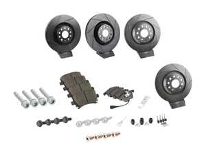 ES#3536796 - 025997ECS0272KT - Performance Front & Rear Brake Service Kit - Performance brake upgrade all around featuring ECS V5 slotted rotors and ECS EP24 Enthusiast Performance brake pads - Assembled By ECS - Volkswagen