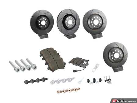 ES#3536796 - 025997ECS0272KT - Performance Front & Rear Brake Service Kit - Performance brake upgrade all around featuring ECS V5 slotted rotors and ECS EP24 Enthusiast Performance brake pads - Assembled By ECS - Volkswagen