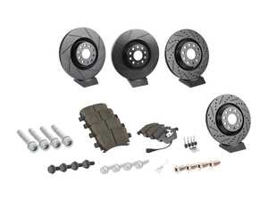 ES#3536782 - 025997ECS0259KT - Performance Front & Rear Brake Service Kit - Performance brake upgrade all around featuring ECS V5 cross-drilled and slotted rotors and ECS EP24 Enthusiast Performance brake pads - Assembled By ECS - Volkswagen