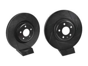 ES#4668185 - 8W0615301AB-S - Front V5 Slotted Brake Rotors - Pair (338x30) - Precision manufactured for consistent stopping power during high performance driving. Featuring a matte black zinc coating for corrosion protection. - ECS - Audi