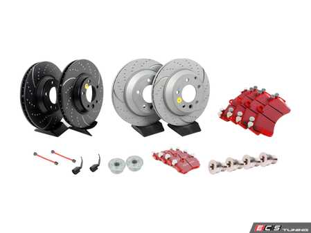 ES#2986569 - 7L6698302KKT6 - Performance Front & Rear Brake Service Kit - Featuring EBC GD Series Dimpled & Slotted rotors and EBC Redstuff pads - Assembled By ECS - Audi