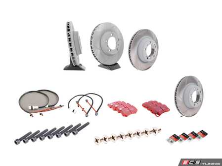 ES#2598630 - 99635140904PEKT2 - Performance Front & Rear Brake Service Kit - Featuring Sebro slotted rotors and EBC RedStuff brake pads - Assembled By ECS - Porsche
