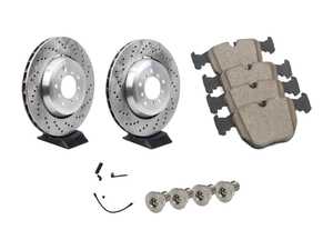 ES#4815812 - 34112282446zKT - Front Brake Service Kit - Includes front rotors, pads, wear sensor, and associated hardware. - Assembled By ECS - BMW