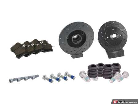 ES#3522024 - 357615601kt3 - Performance Rear Brake Service Kit - Cross-Drilled and Slotted - Featuring ECS V5 rotors and ECS EP24 "Enthusiast Performance" brake pads. - Assembled By ECS - Volkswagen